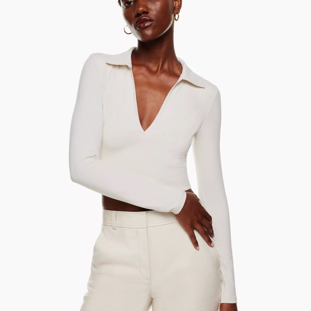 Aritzia Babaton Contour Polo LongSleeve Birch XS